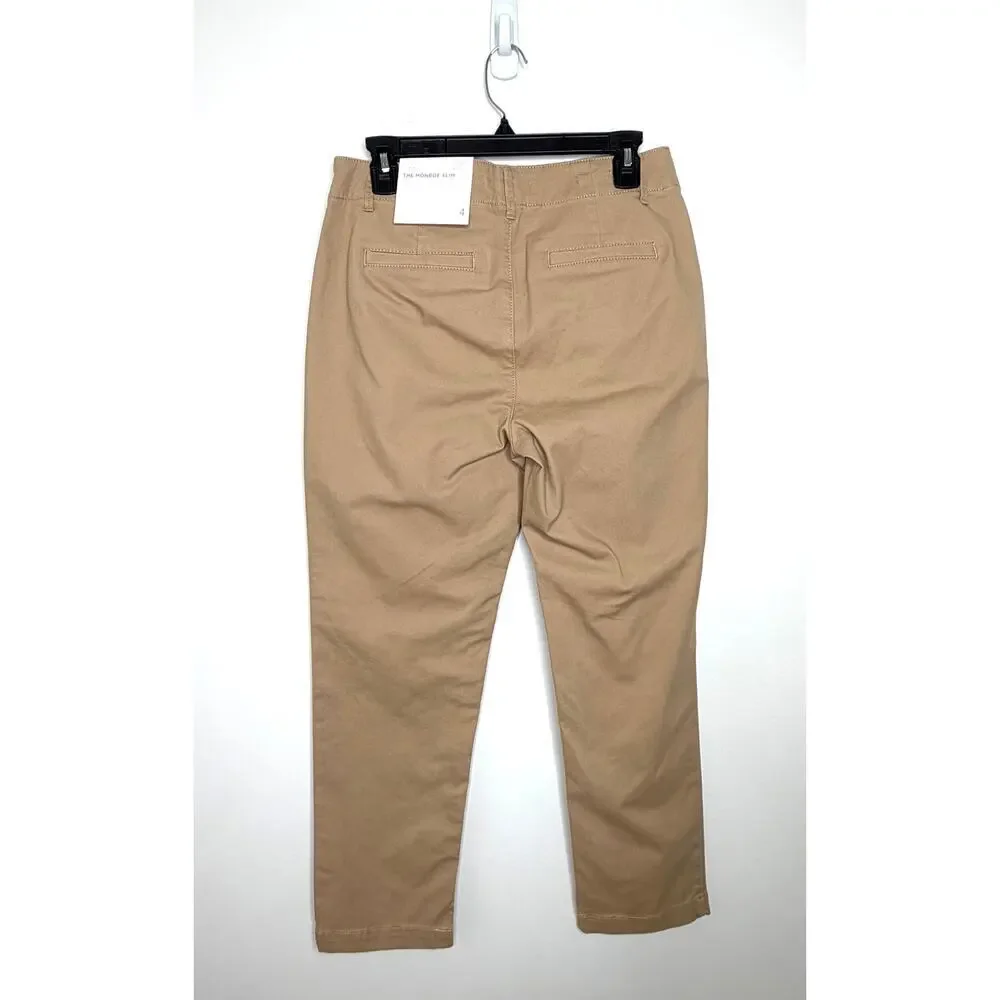 LOFT The Monroe Slim Pants Sz 4 Khaki Tan Mid Rise Stretch Ankle Preppy Classic